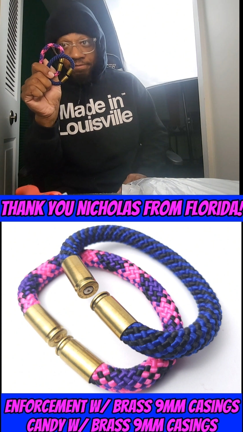 Enforcement & Candy 9mm BearArms Bullet Bracelets for Nicholas of Florida