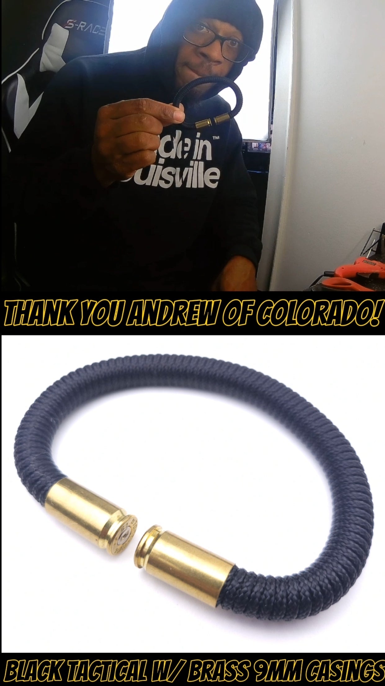 Tactical Black Paracord 9mm BearArms Bullet Bracelet 