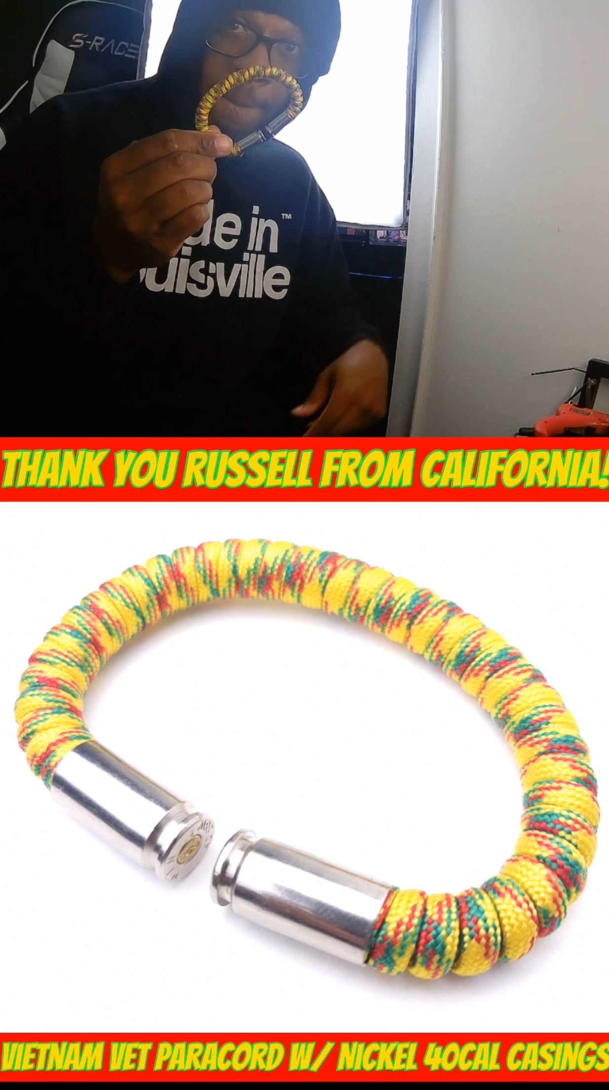 Vietnam Veteran Paracord BearArms Bullet Bracelet 